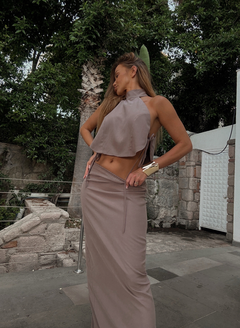Bankok Set: Top and Skirt in Mocha