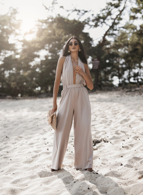 CAMILLA Beige Women's Tie-Front Jumpsuit