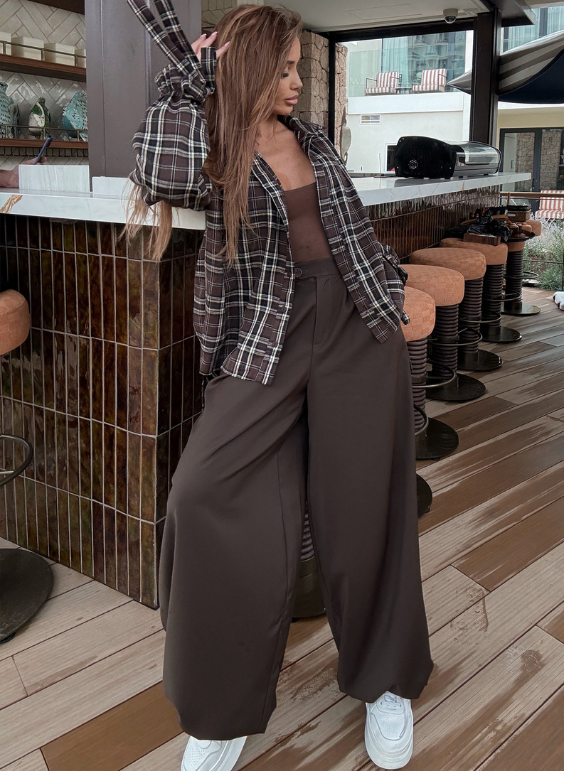  Brown plaid shirt with tied sleeves LUNA
