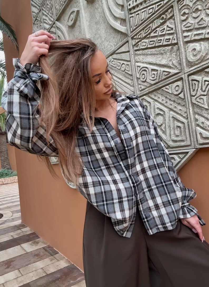 LUNA checked shirt with tie sleeves grey