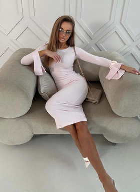 Women's Bell-Sleeve Dress in Powder Pink