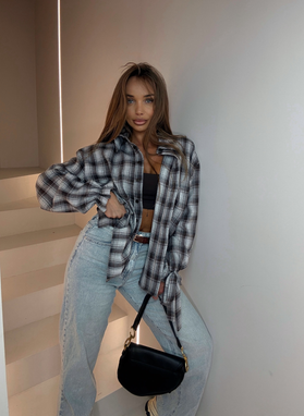LUNA checked shirt with tie sleeves grey