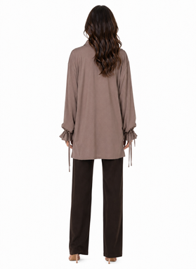 TROKI Shirt with Tied Sleeves in Mocha