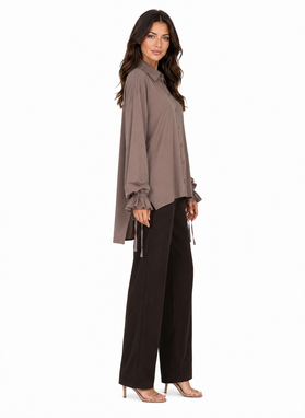 TROKI Shirt with Tied Sleeves in Mocha