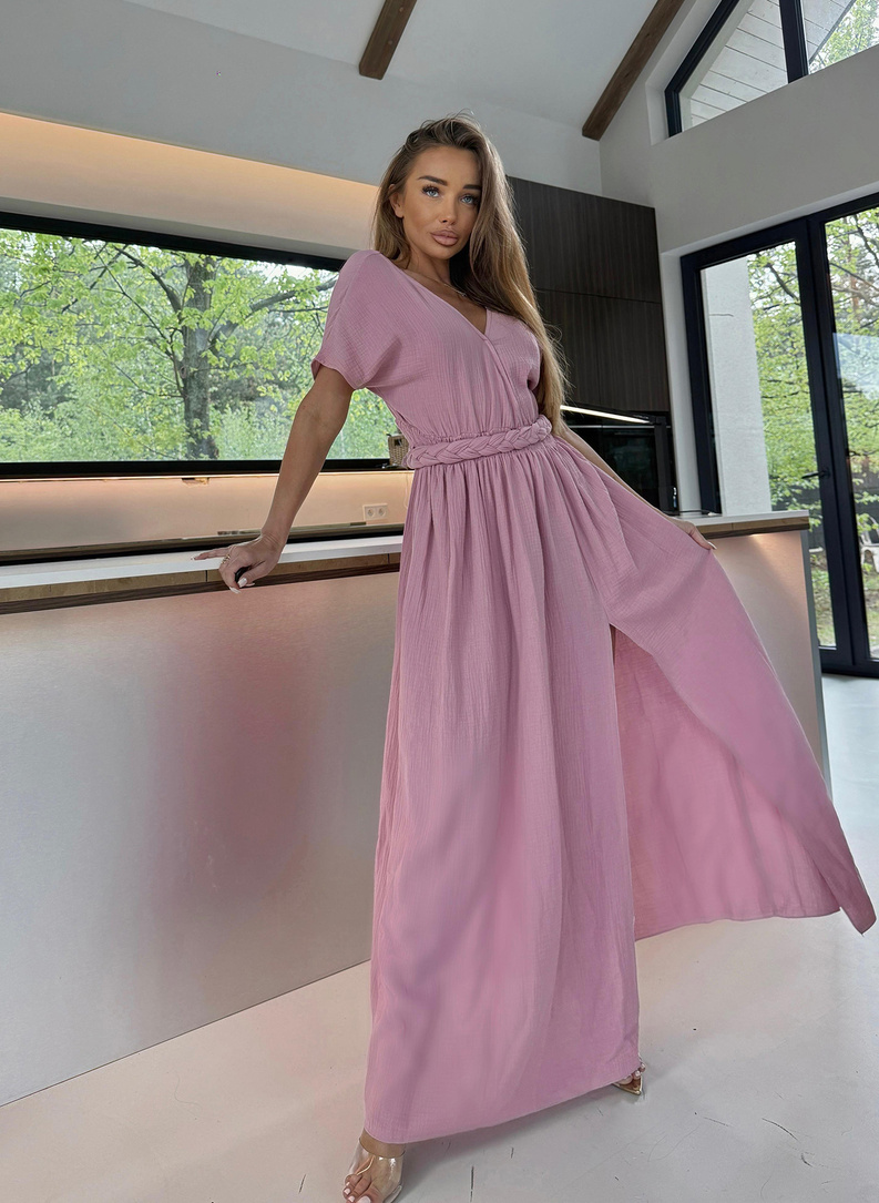 Powder-colored women's muslin dress