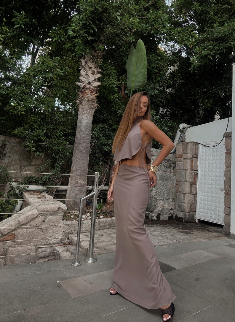 Bankok Set: Top and Skirt in Mocha