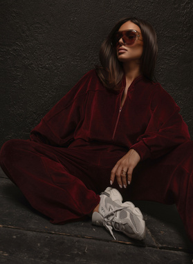 ALLYSON velour set: burgundy pants and sweatshirt