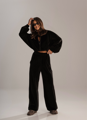 ALLYSON Velour Set: Pants and Sweatshirt, Black