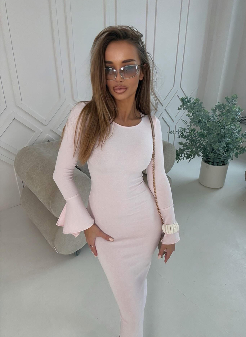 Women's Bell-Sleeve Dress in Powder Pink