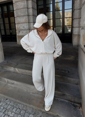 A light beige, solid-color women's set with wool