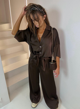 ŁUCJA Set shirt and wide-leg trousers brown