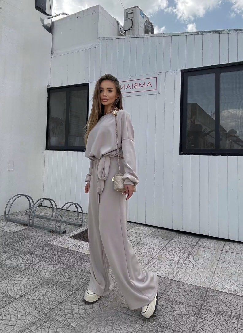 Komplet FLOW bluza i szerokie spodnie średni beż