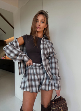 ALICANTE set, checked shirt and shorts, grey