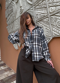 LUNA checked shirt with tie sleeves grey