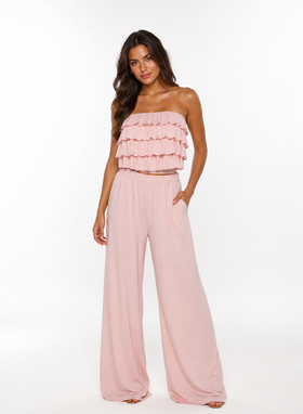 CARMEN Set: Ruffled Top and Wide-Leg Pants in Pink