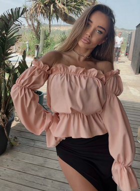 MARBELA off-the-shoulder blouse in salmon