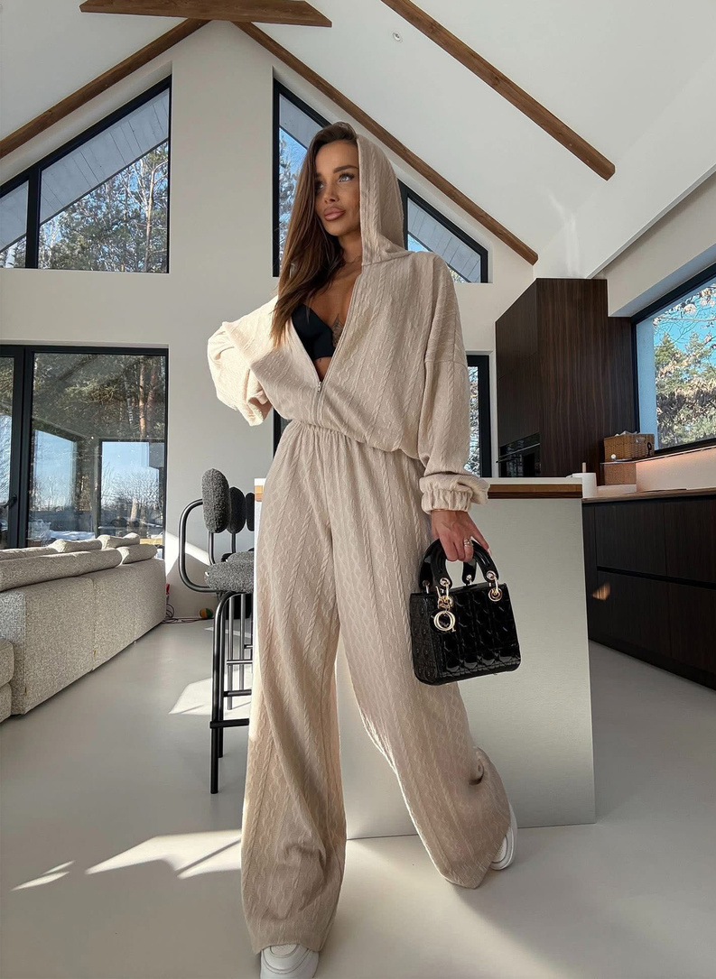 Light beige women's set with a braided weave