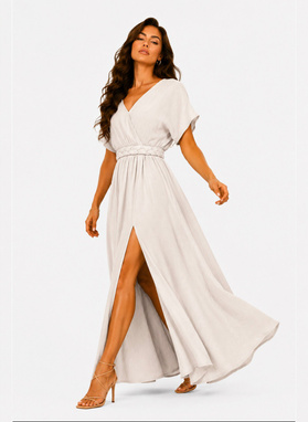 Beige women's muslin dress