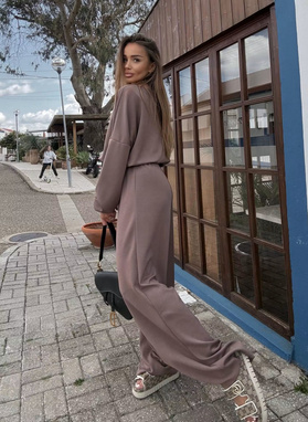 FLOW Set: Sweatshirt and Wide-Leg Pants in Fango