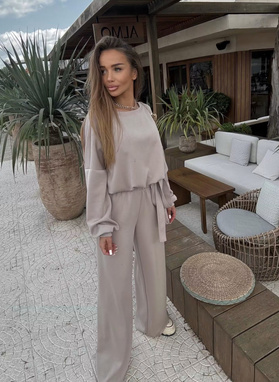 Komplet FLOW bluza i szerokie spodnie średni beż