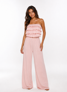 CARMEN Set: Ruffled Top and Wide-Leg Pants in Pink