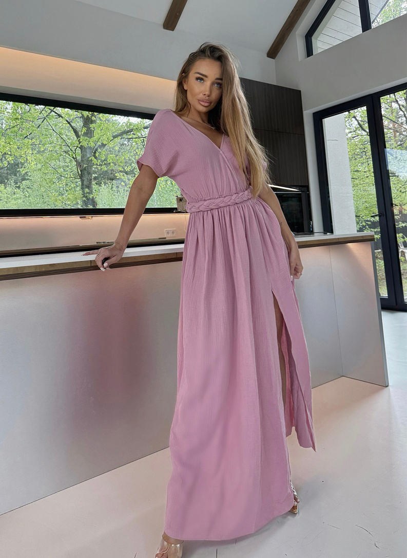 Powder-colored women's muslin dress