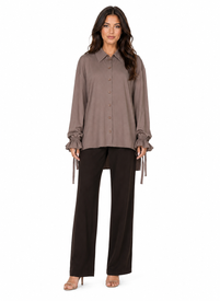 TROKI Shirt with Tied Sleeves in Mocha