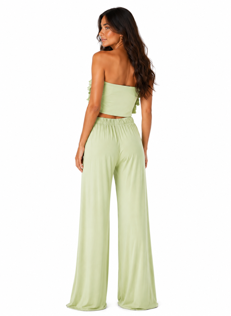 CARMEN Set: Ruffled Top and Wide-Leg Pants, Green